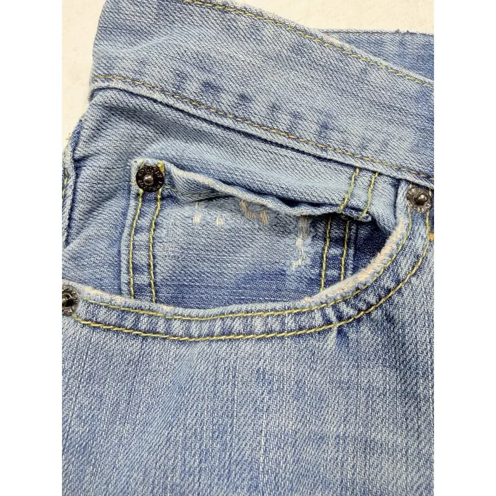 Ed Hardy Mens 33x32 Christian Audigier Embroidered Light Wash Straight Jeans